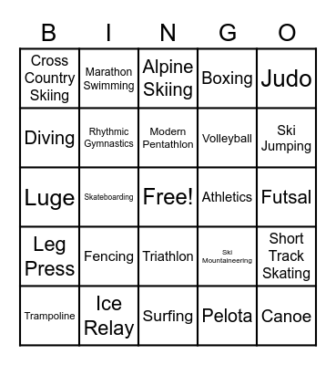 36 - Olympic Sports Bingo Card