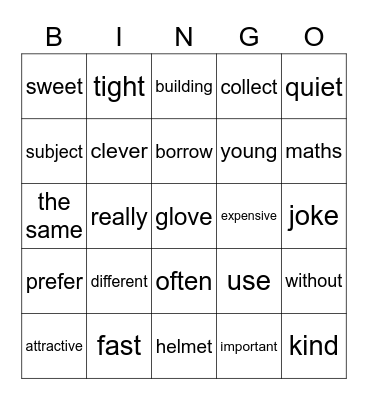 Words Unit 1-4 Bingo Card