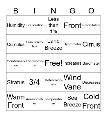 Water Cycle & Weather Bingo Card