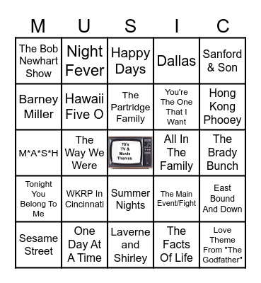 70's TV SHOWS & MOVIES Bingo Card