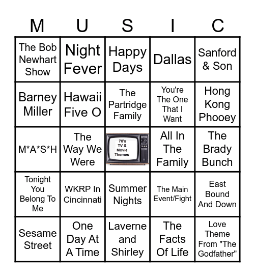 70's TV SHOWS & MOVIES Bingo Card