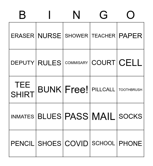 JAIL HOUSE Bingo Card