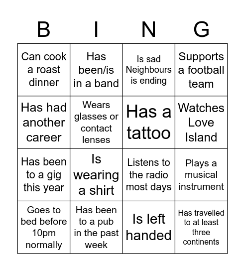 Human Bingo Card