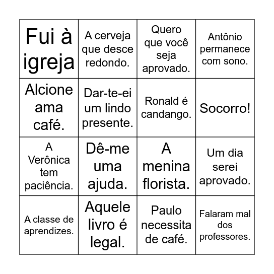 Bingo de Letras. Bingo Card