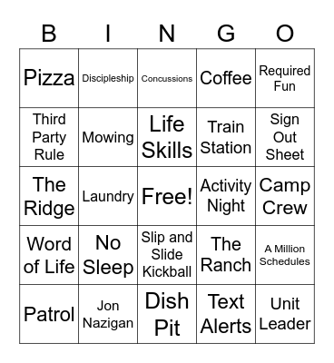 Camp Crew Bingo Card