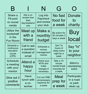 Summer Wellness Bingo Card