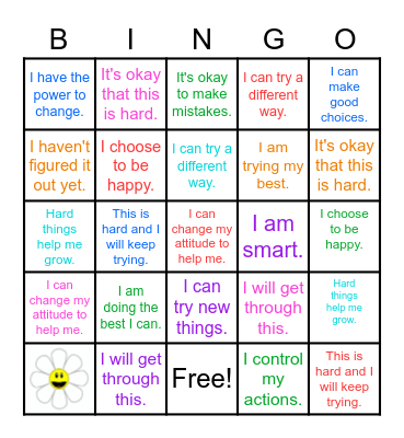 Positive Self Talk! Bingo Card