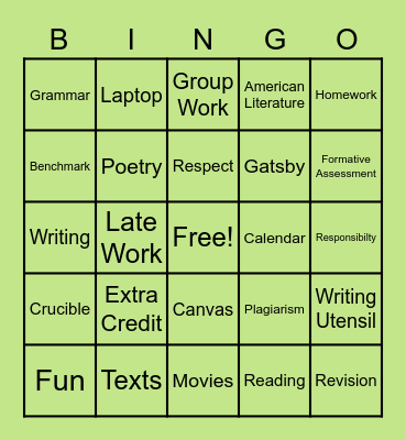 English 11 Syllabus Bingo Card
