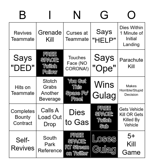 KCR_Stotch CoD Warzone Bingo Card