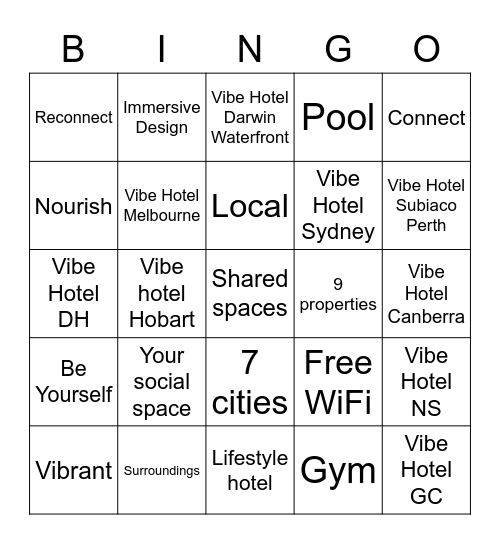 Vibe Hotels Bingo Card