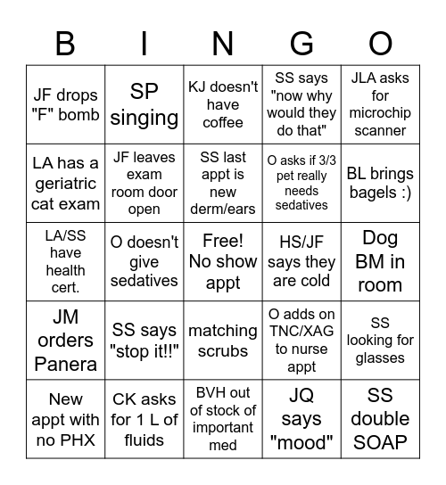 BVH Bingo Card