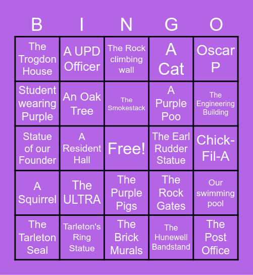 Touring Tarleton Bingo Card