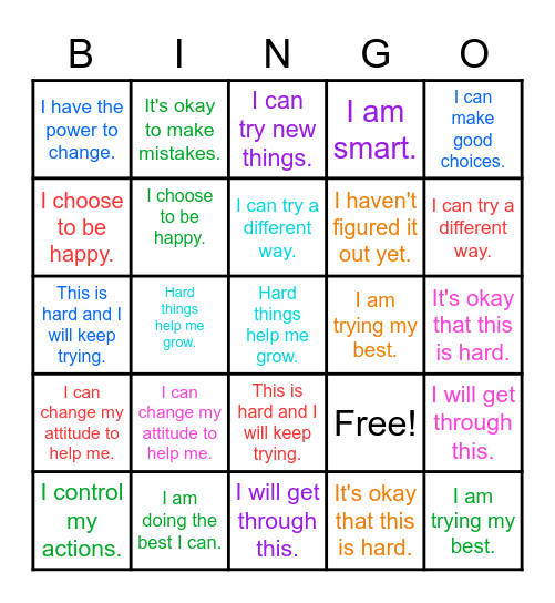 Positive Self Talk! Bingo Card
