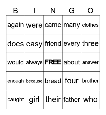 DANIEL'S SIGHT WORD BINGO Card