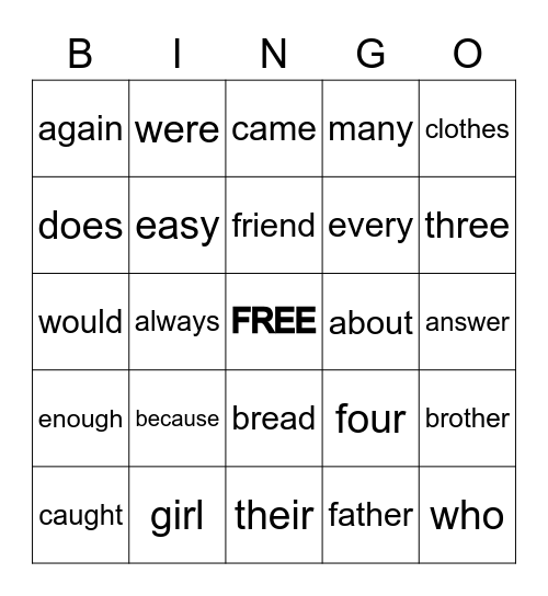 DANIEL'S SIGHT WORD BINGO Card