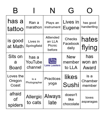 Lane Leaders Bingo Card