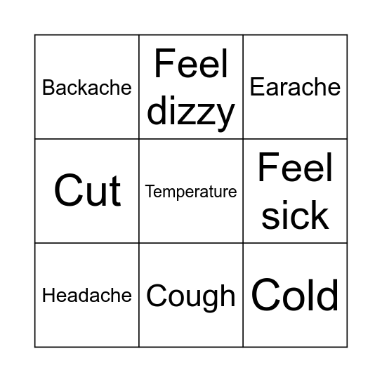 Health issues Bingo Card