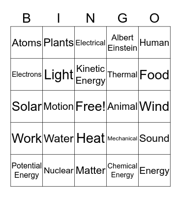 Energy Bingo Card
