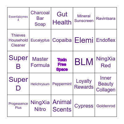 Oily Summer Bingo Card