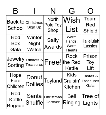 The Salvation Army Volunteer Bingo Card