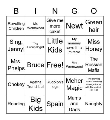 Matilda Junior Bingo Card