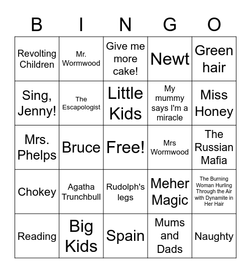 Matilda Junior Bingo Card