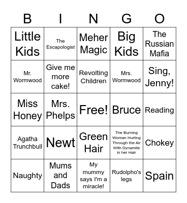 Matilda Junior Bingo Card