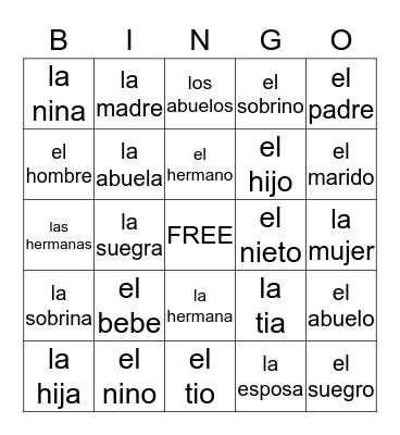 Las Familias Bingo Card