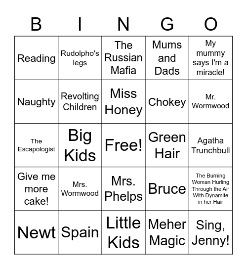 Matilda Bingo Card