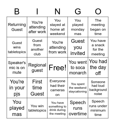 Imperial Champions Toastmasters Bingo Card