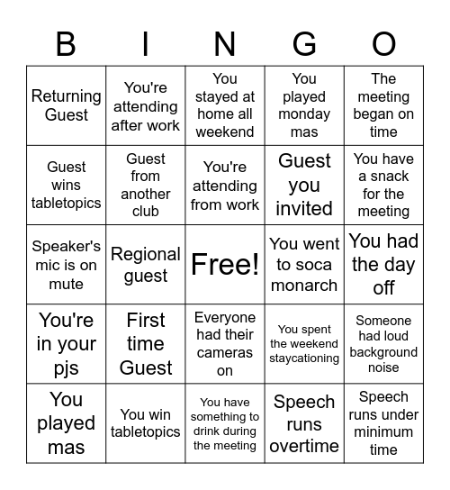 Imperial Champions Toastmasters Bingo Card