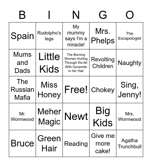 Matilda Bingo Card