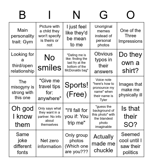 Hinge Profile Bingo Card