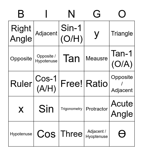 Trigonometry Bingo Card