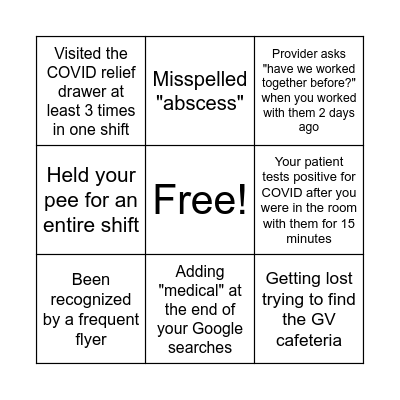 ED Scribe Bingo Card