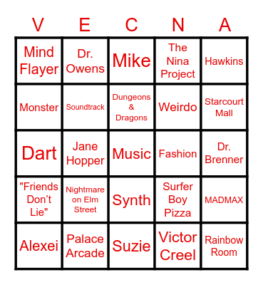 S T R A N G E R     T H I N G S Bingo Card