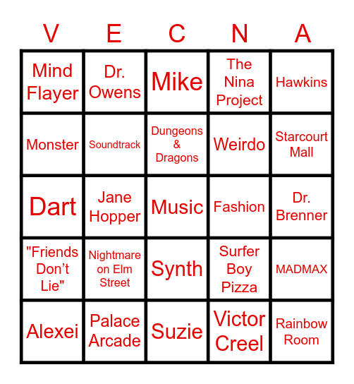 S T R A N G E R     T H I N G S Bingo Card
