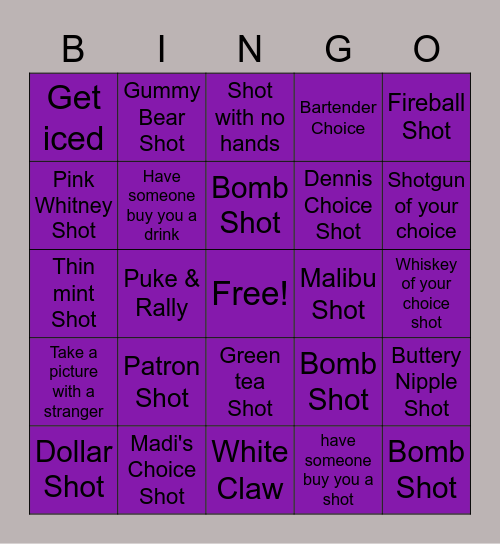 Ashley's 21 Bitches! Bingo Card