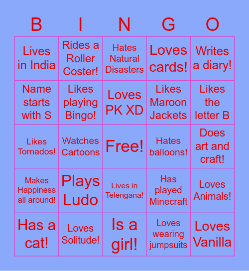 Quiz Bingo Card