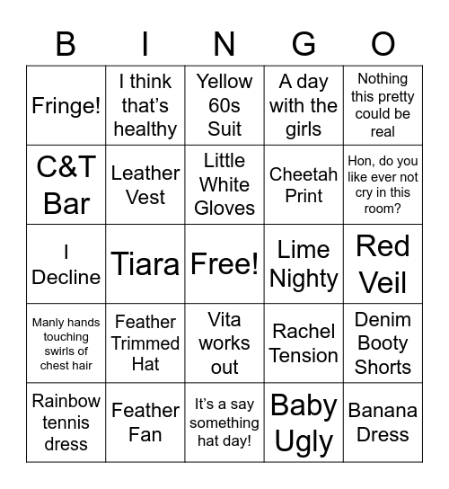 To Wong Foo Bingo Card