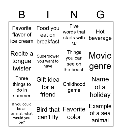 Untitled Bingo Card