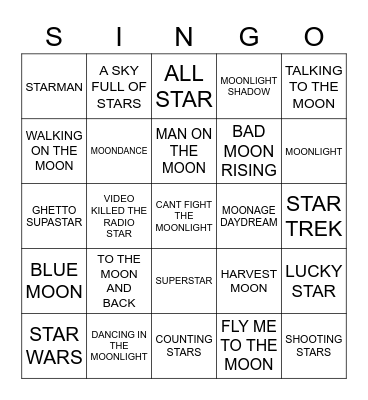 757 TO THE MOON & STARS Bingo Card