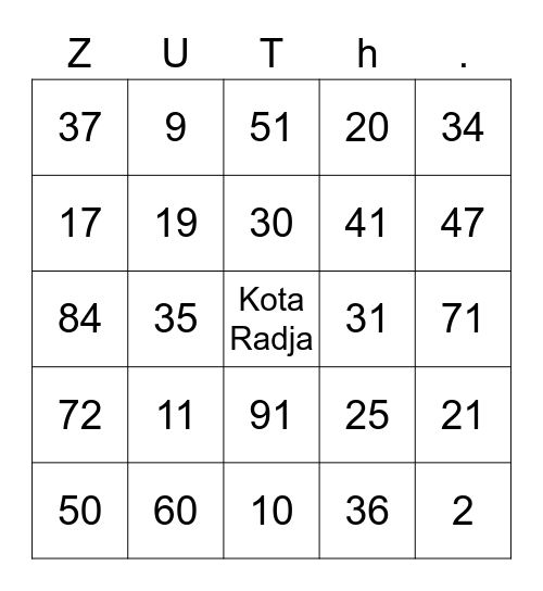 Vieldaagse Bingo Card