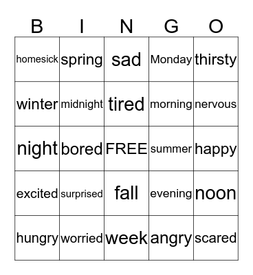 Period 2 ESL Bingo Card