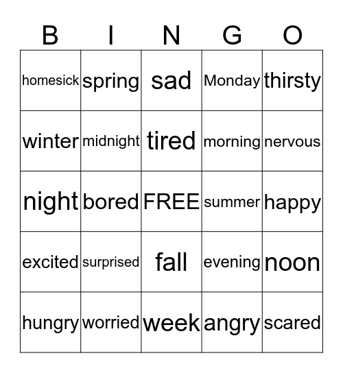 Period 2 ESL Bingo Card