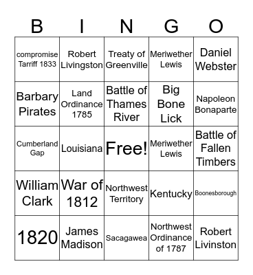 American History Bingo Card