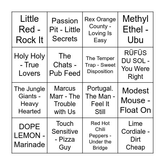 The Prince Music Bingo - #1 Bingo Card