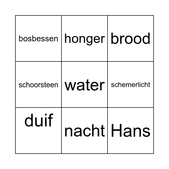 Hans en Grietje Bingo Card