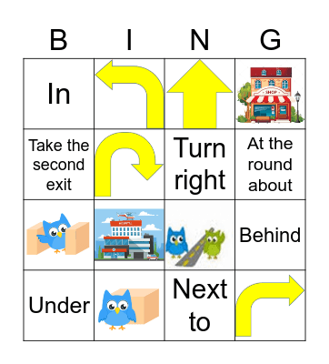 Prepositions & Directions Bingo Card