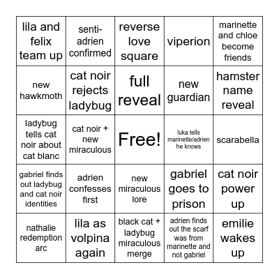 miraculous s5 bingo card Bingo Card